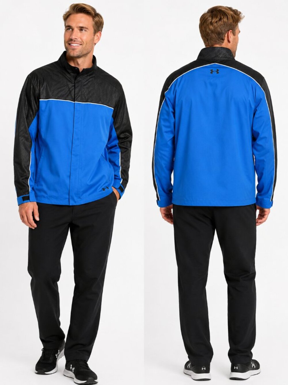 Under Armour Stormproof Golf Rain Jacket Men's XXL Blue Black Full Zip Windproof